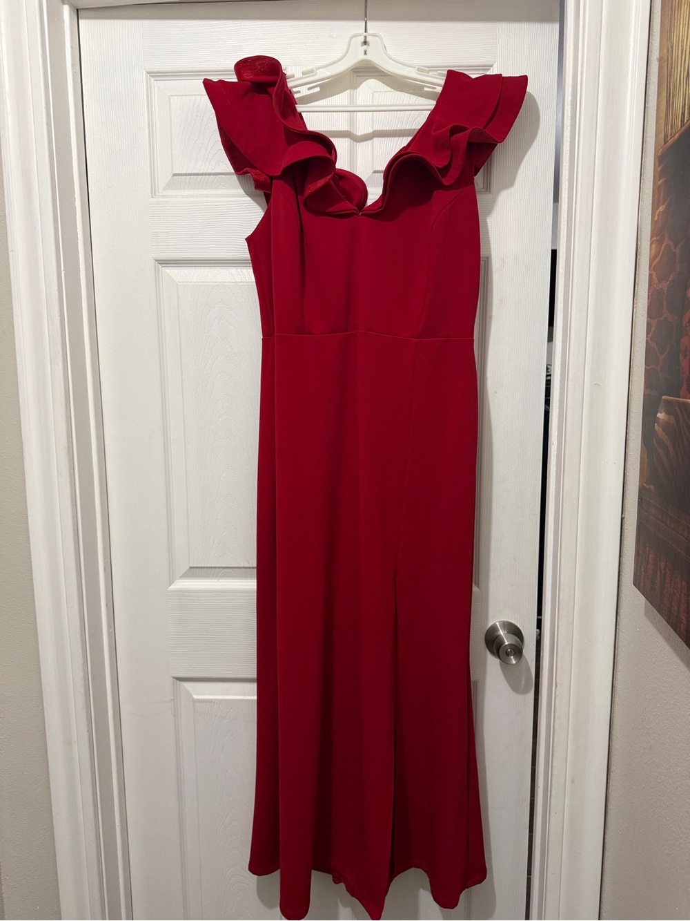 Symphony Red Ruffle-Shoulder Maxi Dress